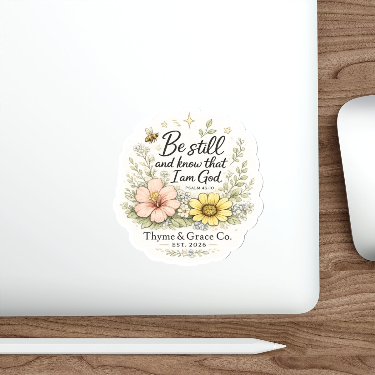 Be Still Psalm Floral Die-Cut Sticker — Inspirational Scripture Sticker
