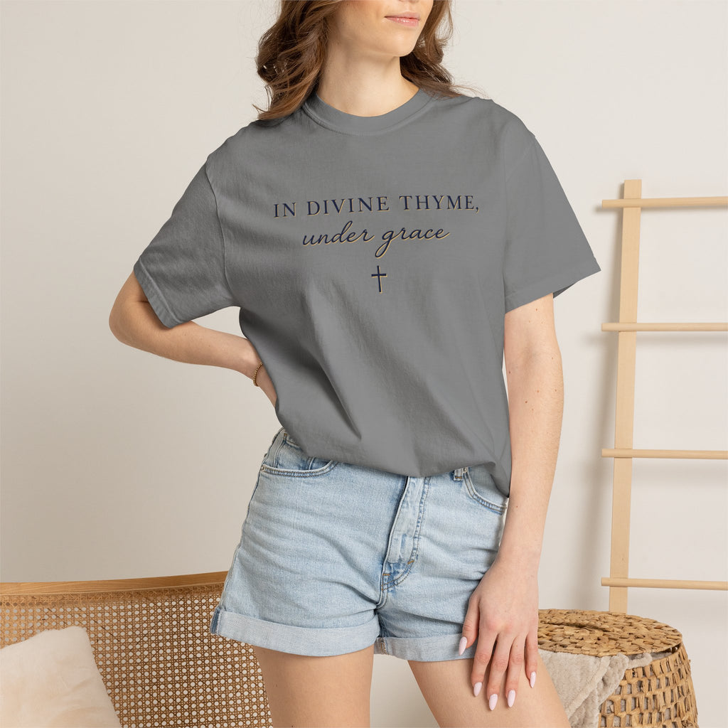 In Divine Thyme T-Shirt — "In Divine Thyme, under grace" Faith Graphic Tee