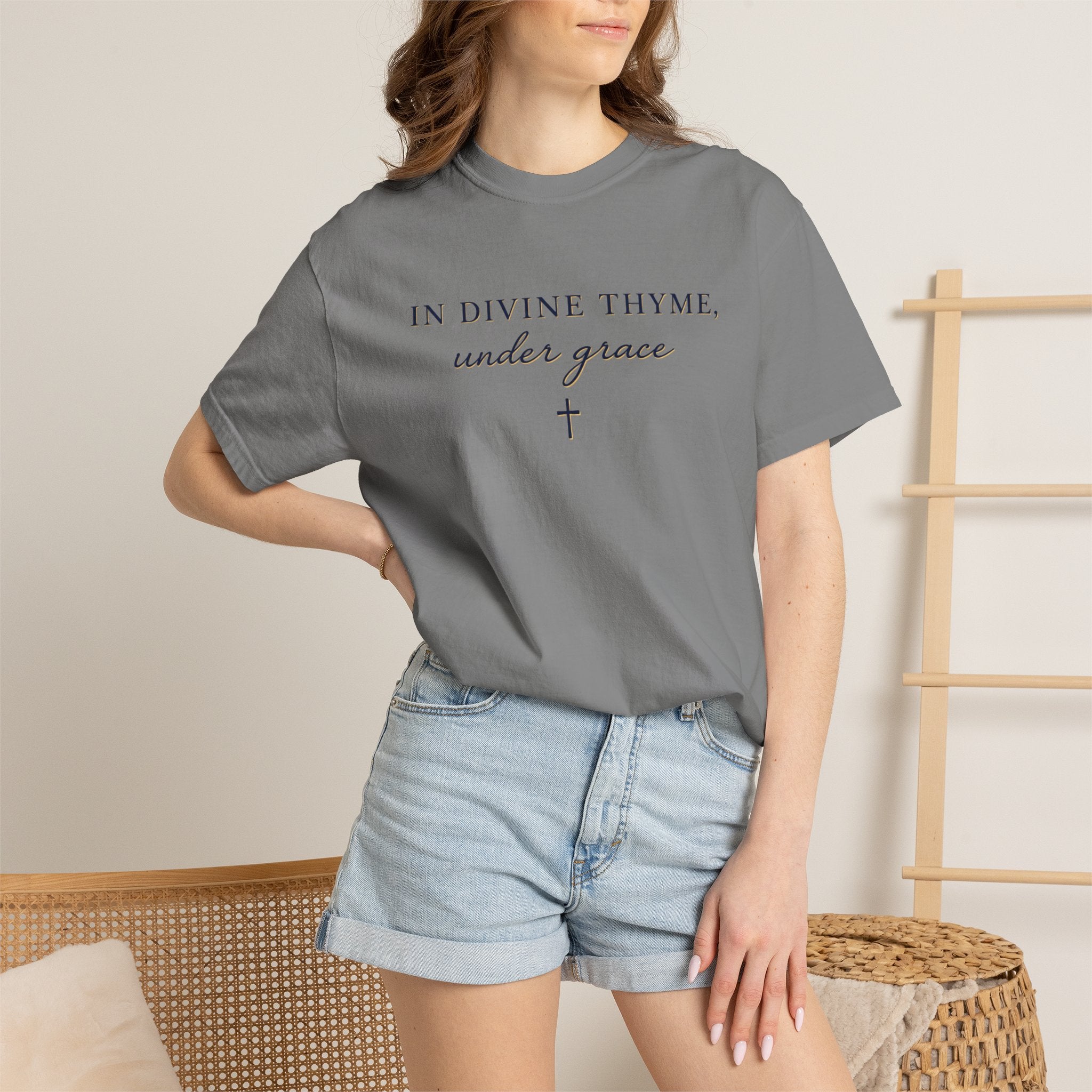 In Divine Thyme T-Shirt — "In Divine Thyme, under grace" Faith Graphic Tee
