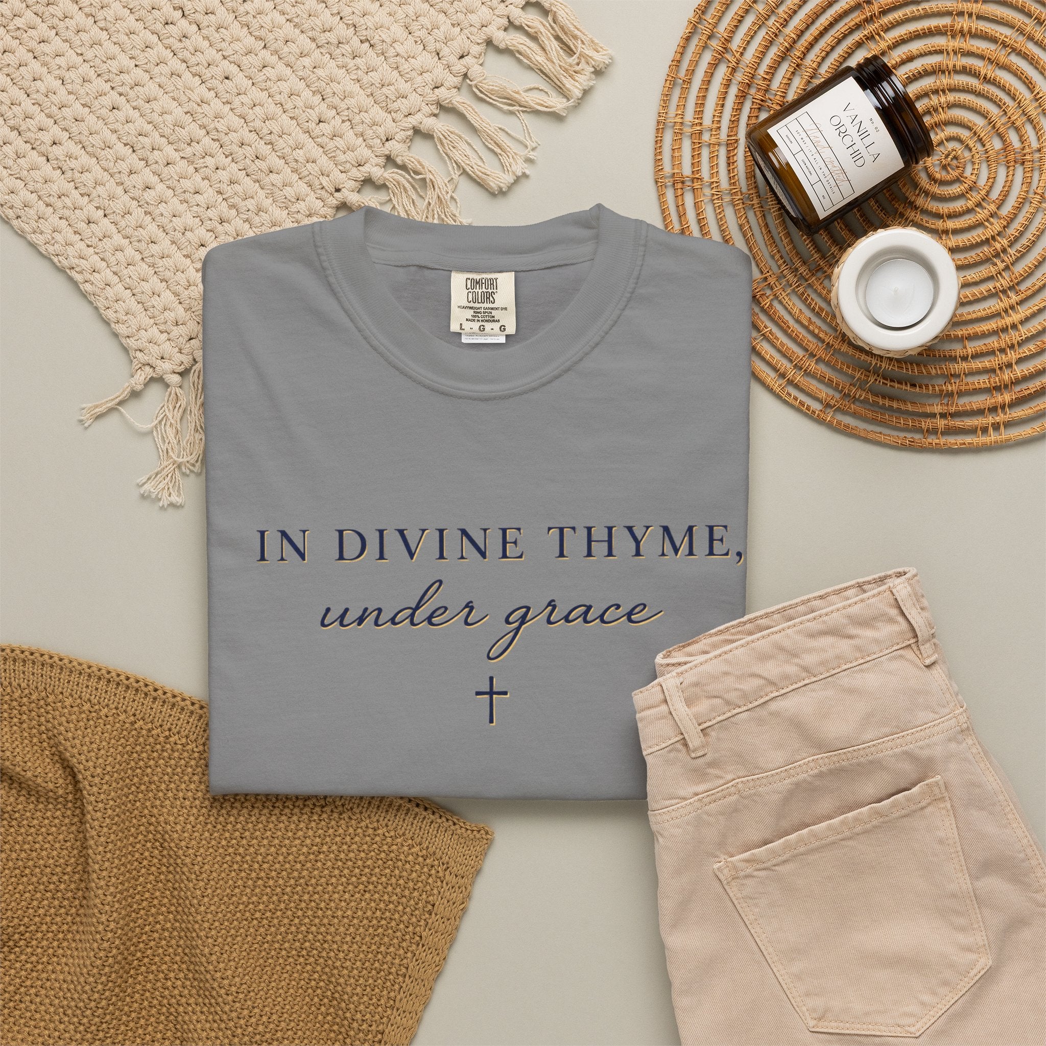 In Divine Thyme T-Shirt — "In Divine Thyme, under grace" Faith Graphic Tee