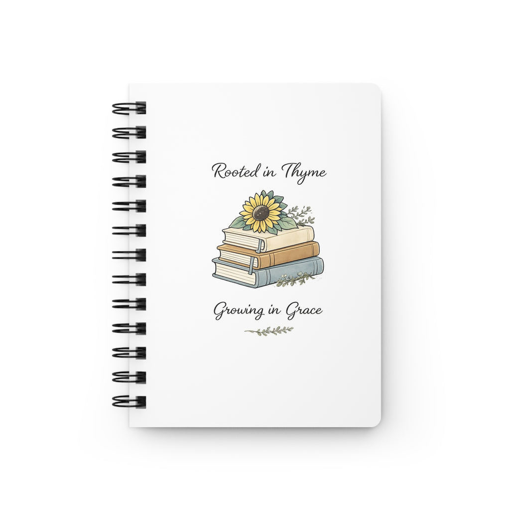 Rooted in Thyme Spiral Journal — Floral Booklover Notebook, "Rooted in Thyme, Growing in Grace"