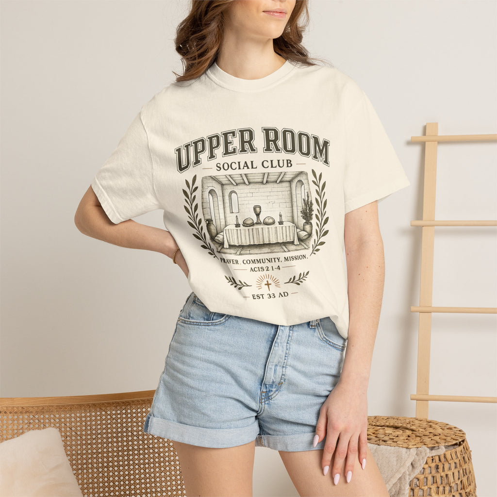 Upper Room Social Club T-Shirt — Vintage Church Prayer Room Graphic Tee