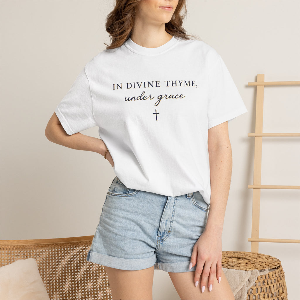In Divine Thyme T-Shirt — "In Divine Thyme, under grace" Faith Graphic Tee