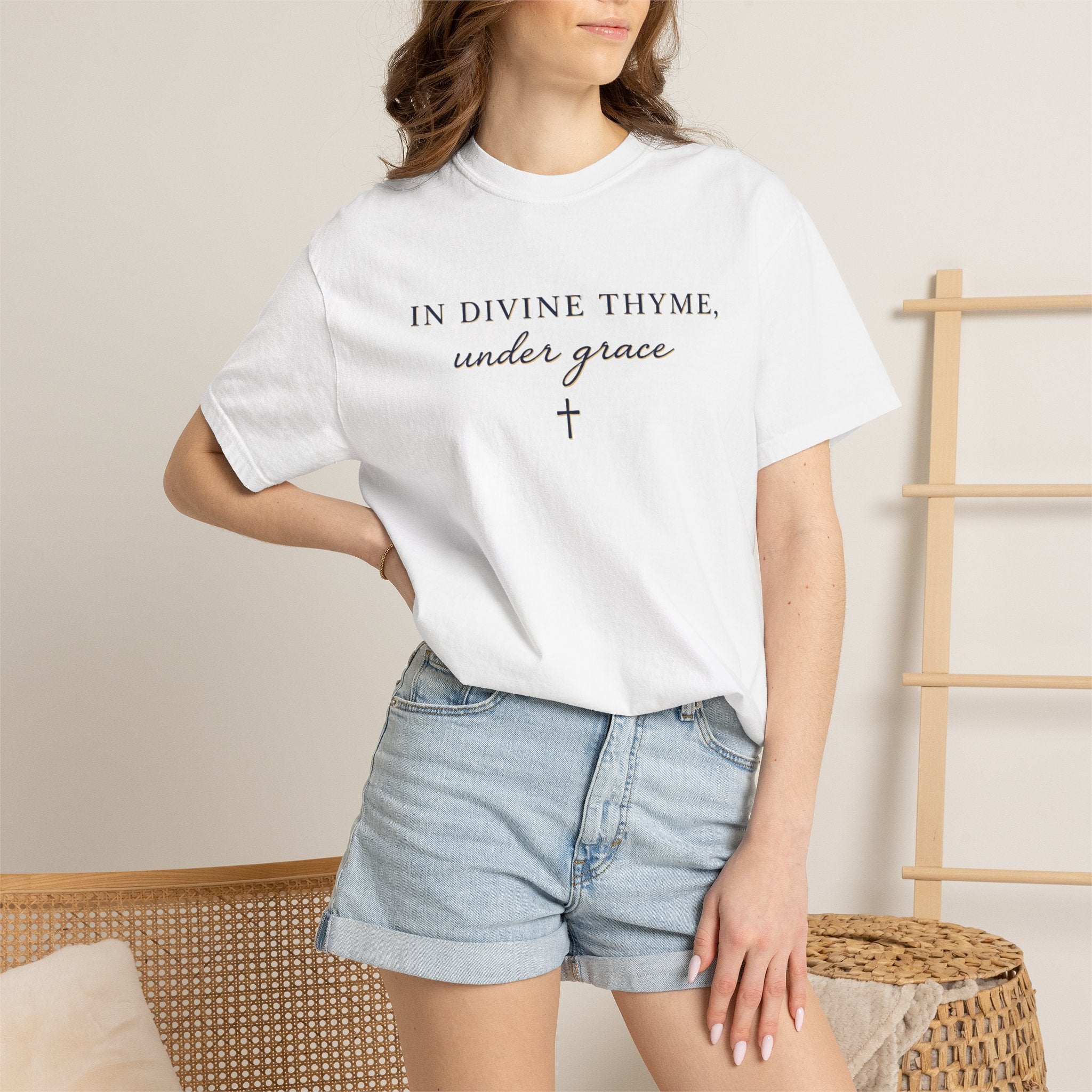 In Divine Thyme T-Shirt — "In Divine Thyme, under grace" Faith Graphic Tee