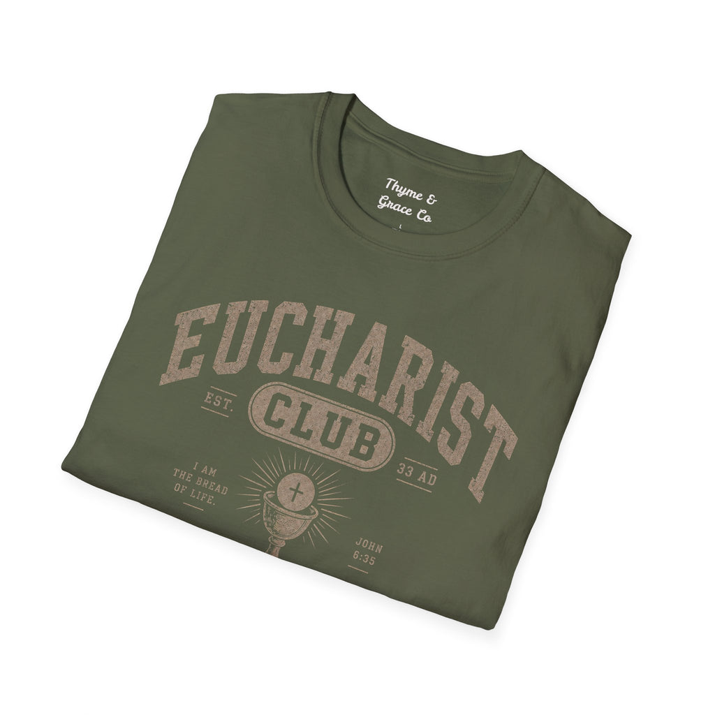 Eucharist Club T-Shirt — "Heaven Starts Here" Catholic Faith Tee