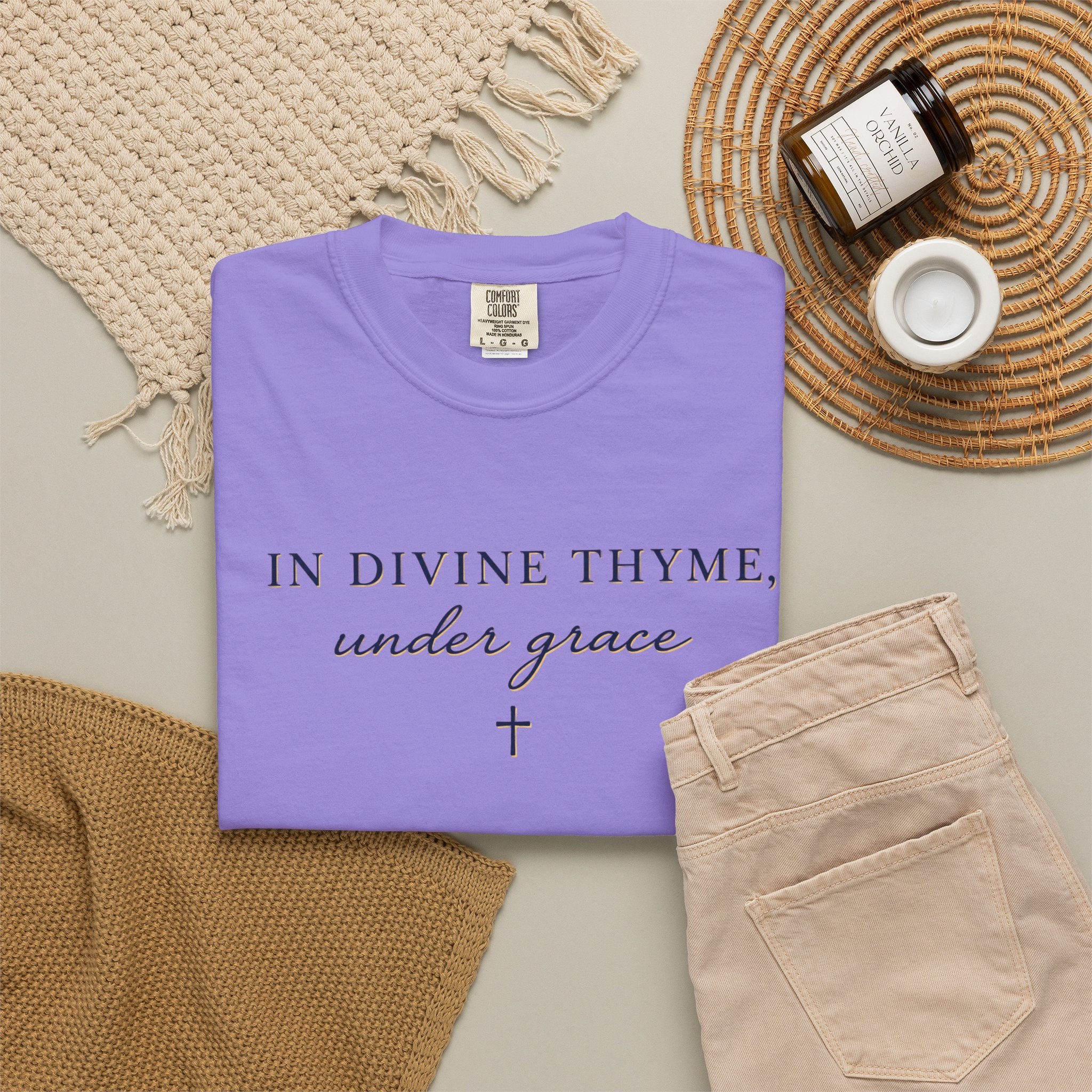 In Divine Thyme T-Shirt — "In Divine Thyme, under grace" Faith Graphic Tee