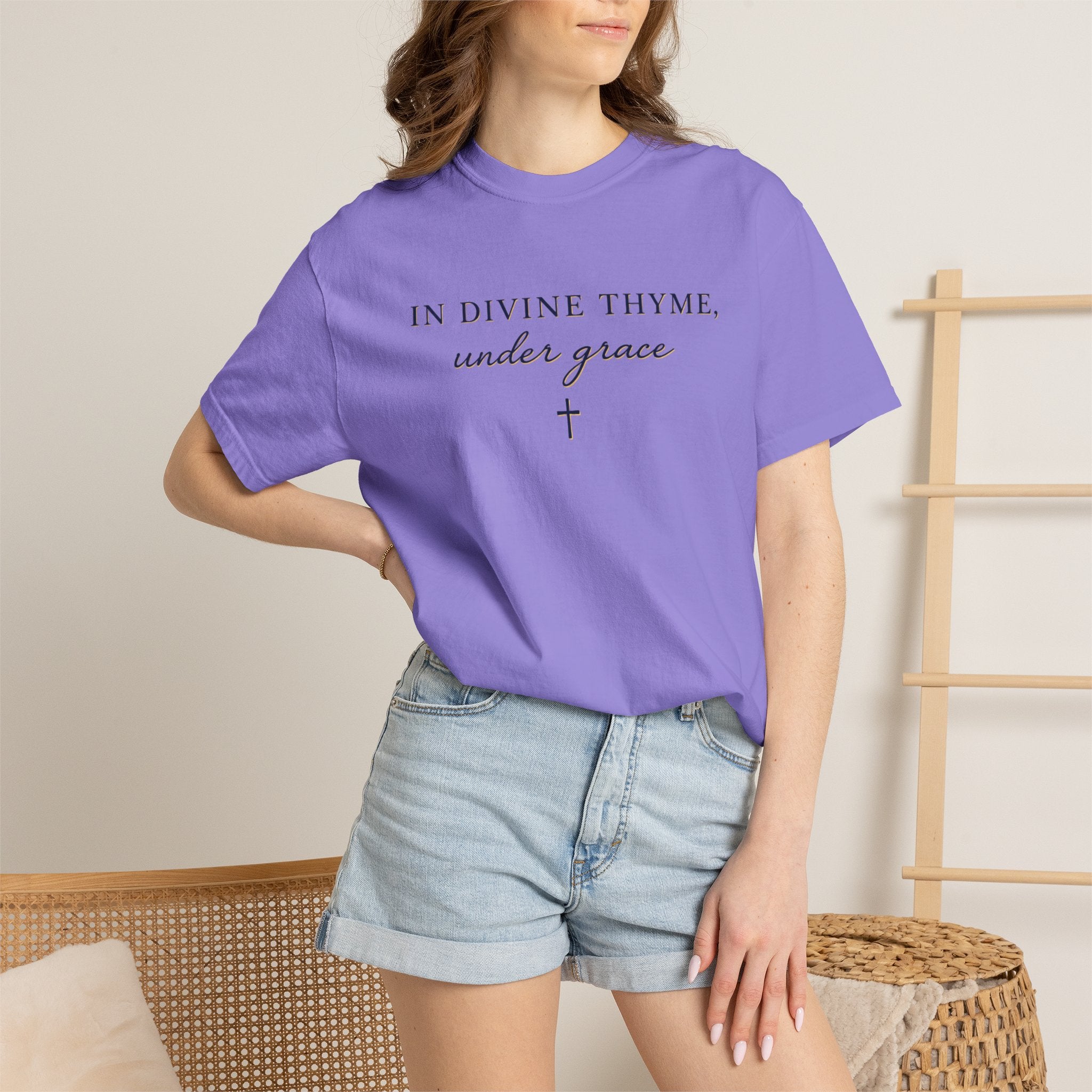 In Divine Thyme T-Shirt — "In Divine Thyme, under grace" Faith Graphic Tee