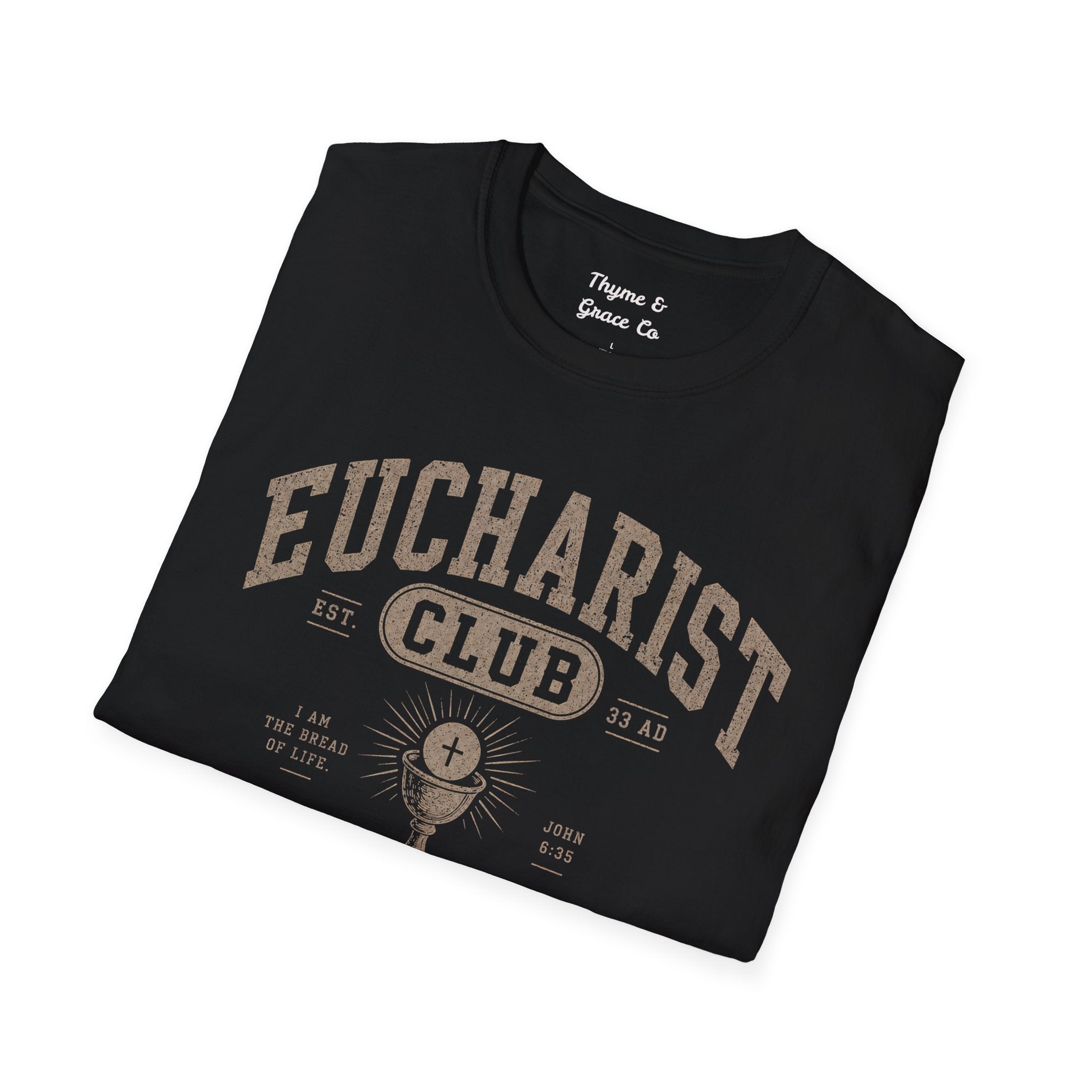 Eucharist Club T-Shirt — "Heaven Starts Here" Catholic Faith Tee