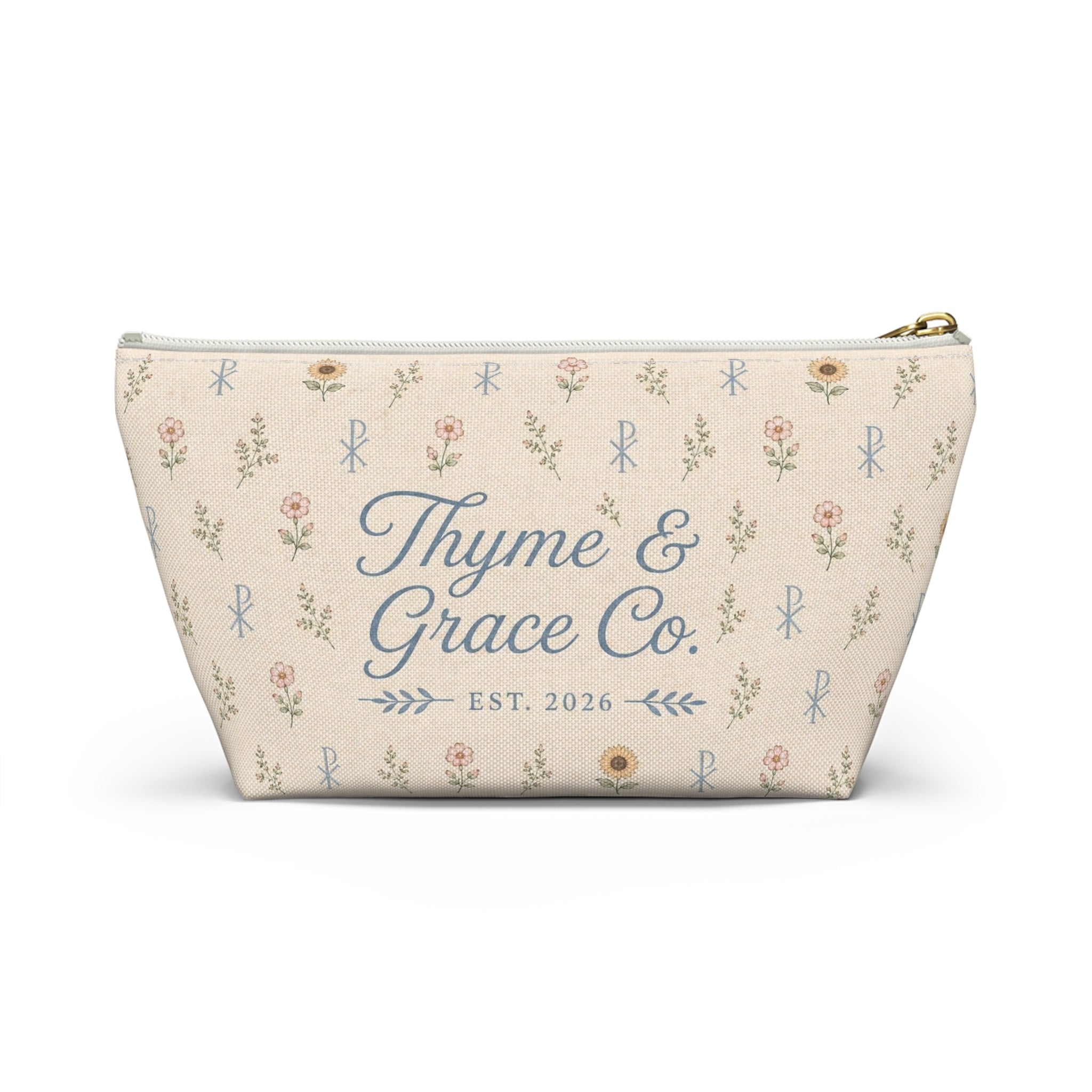 Floral Thyme & Grace Co. Accessory Pouch — T‑Bottom Cosmetic Bag