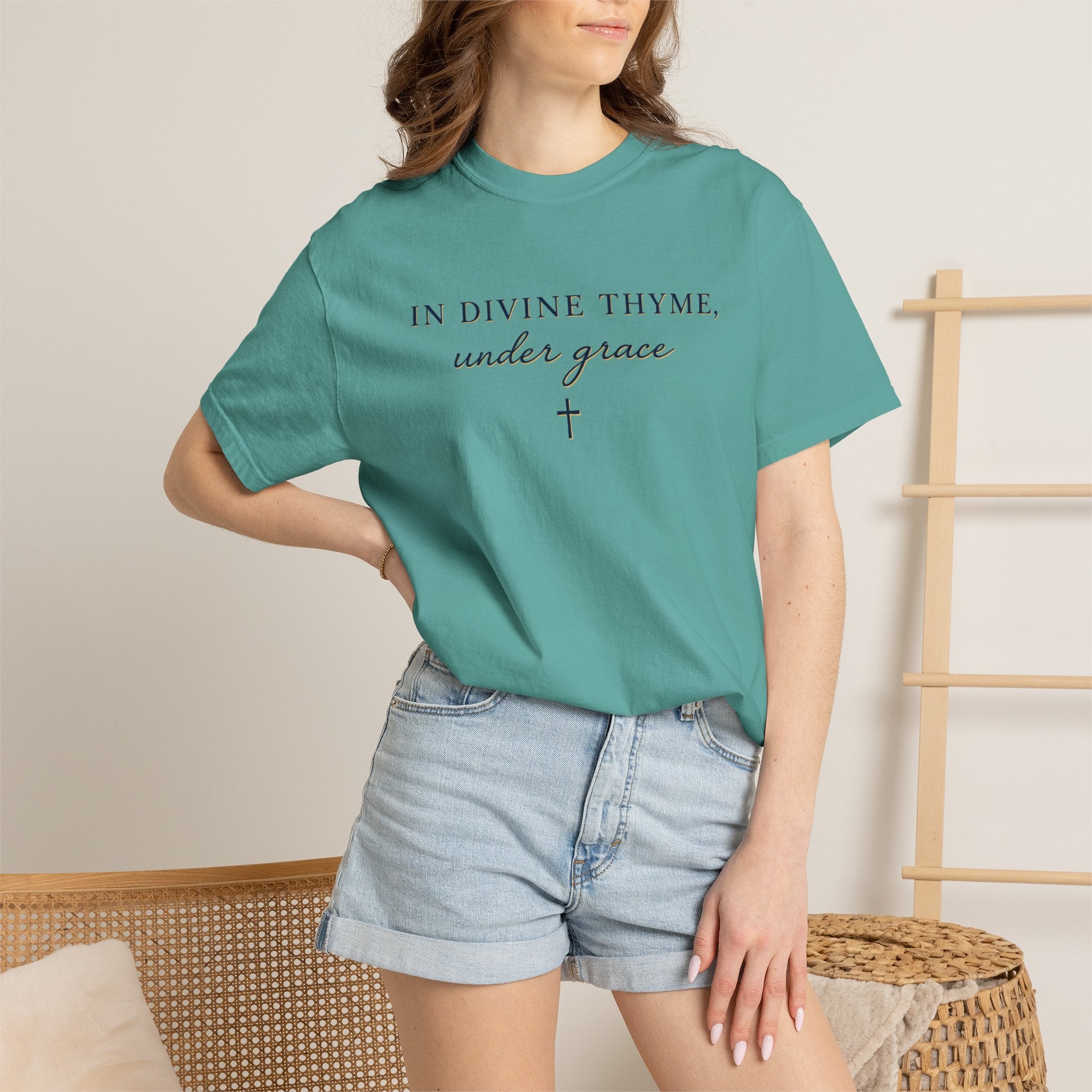 In Divine Thyme T-Shirt — "In Divine Thyme, under grace" Faith Graphic Tee