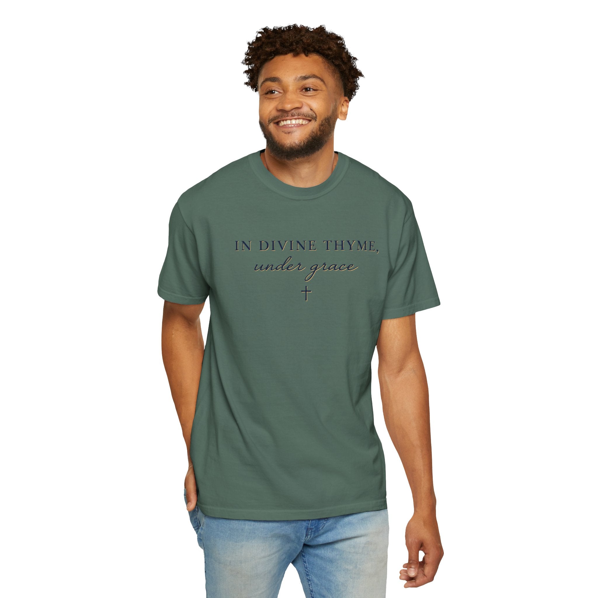 In Divine Thyme T-Shirt — "In Divine Thyme, under grace" Faith Graphic Tee