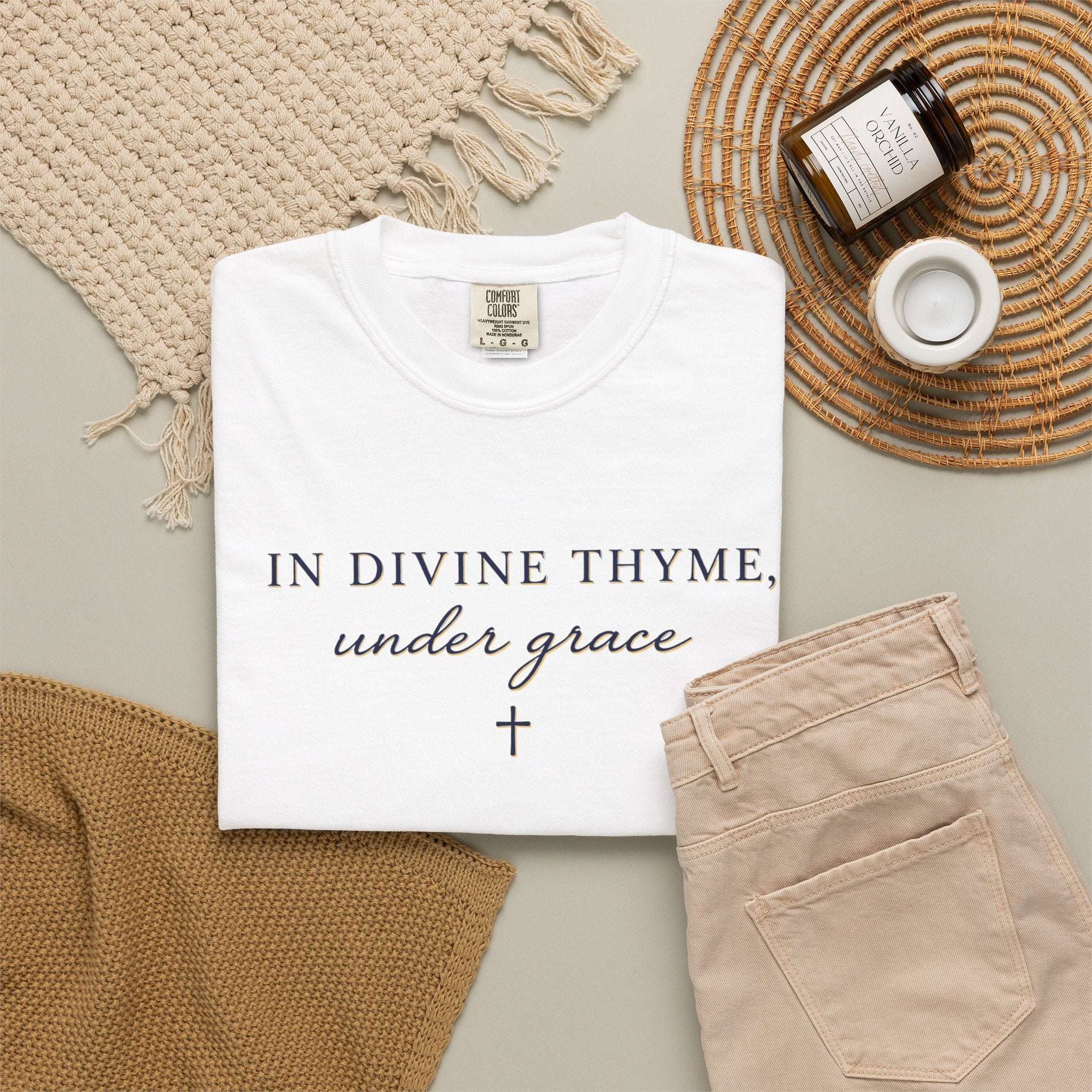 In Divine Thyme T-Shirt — "In Divine Thyme, under grace" Faith Graphic Tee