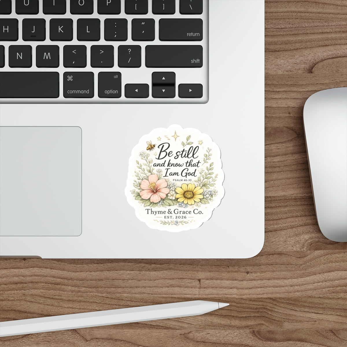 Be Still Psalm Floral Die-Cut Sticker — Inspirational Scripture Sticker