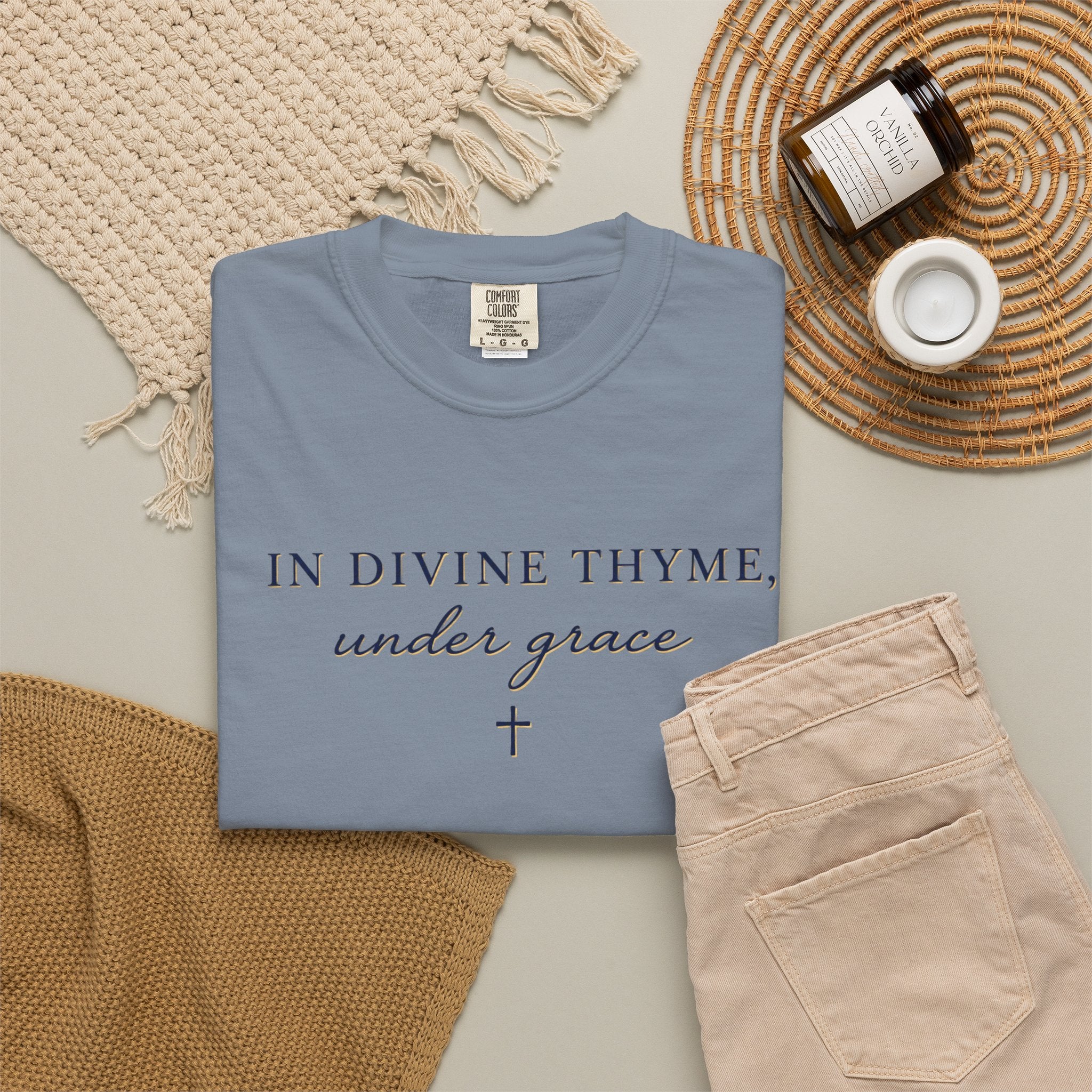 In Divine Thyme T-Shirt — "In Divine Thyme, under grace" Faith Graphic Tee