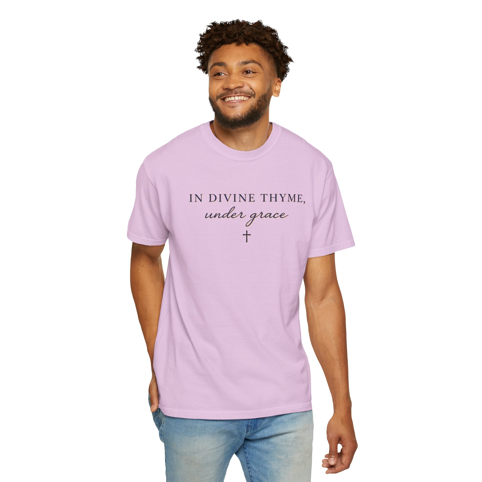 In Divine Thyme T-Shirt — "In Divine Thyme, under grace" Faith Graphic Tee