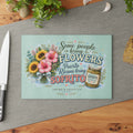 Puerto Rican Sofrito Glass Cutting Board – 'Some People Bring Flowers' Decorative Kitchen Gift