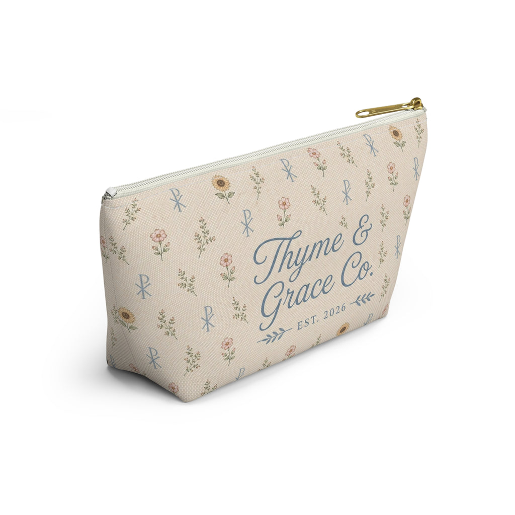 Floral Thyme & Grace Co. Accessory Pouch — T‑Bottom Cosmetic Bag
