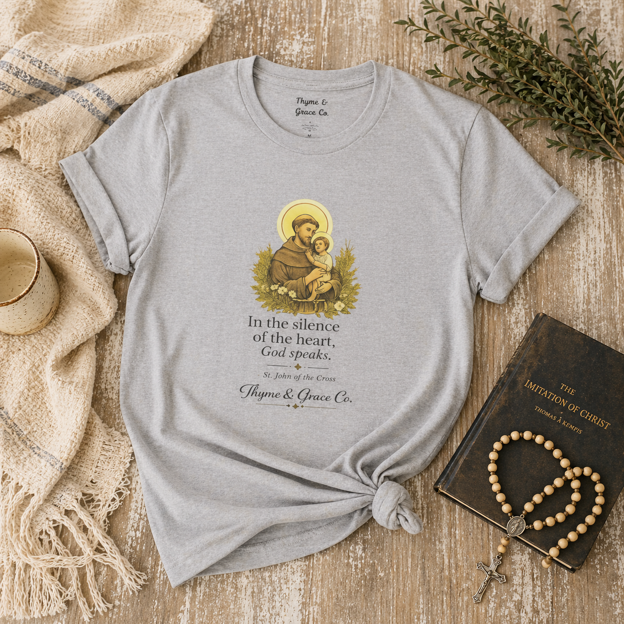 Religious T-Shirt — “In the silence of the heart, God speaks.” Saint John of the Cross Prayer Tee
