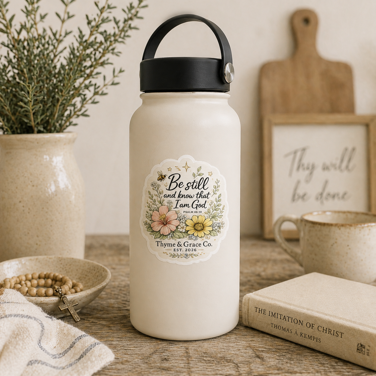 Be Still Psalm Floral Die-Cut Sticker — Inspirational Scripture Sticker