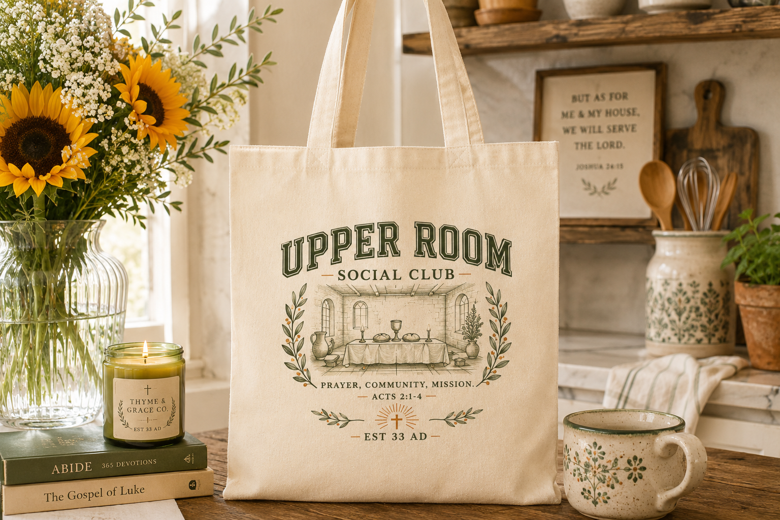 Upper Room SoCal Club Canvas Tote Bag – Vintage Palm Tree Market Shopper