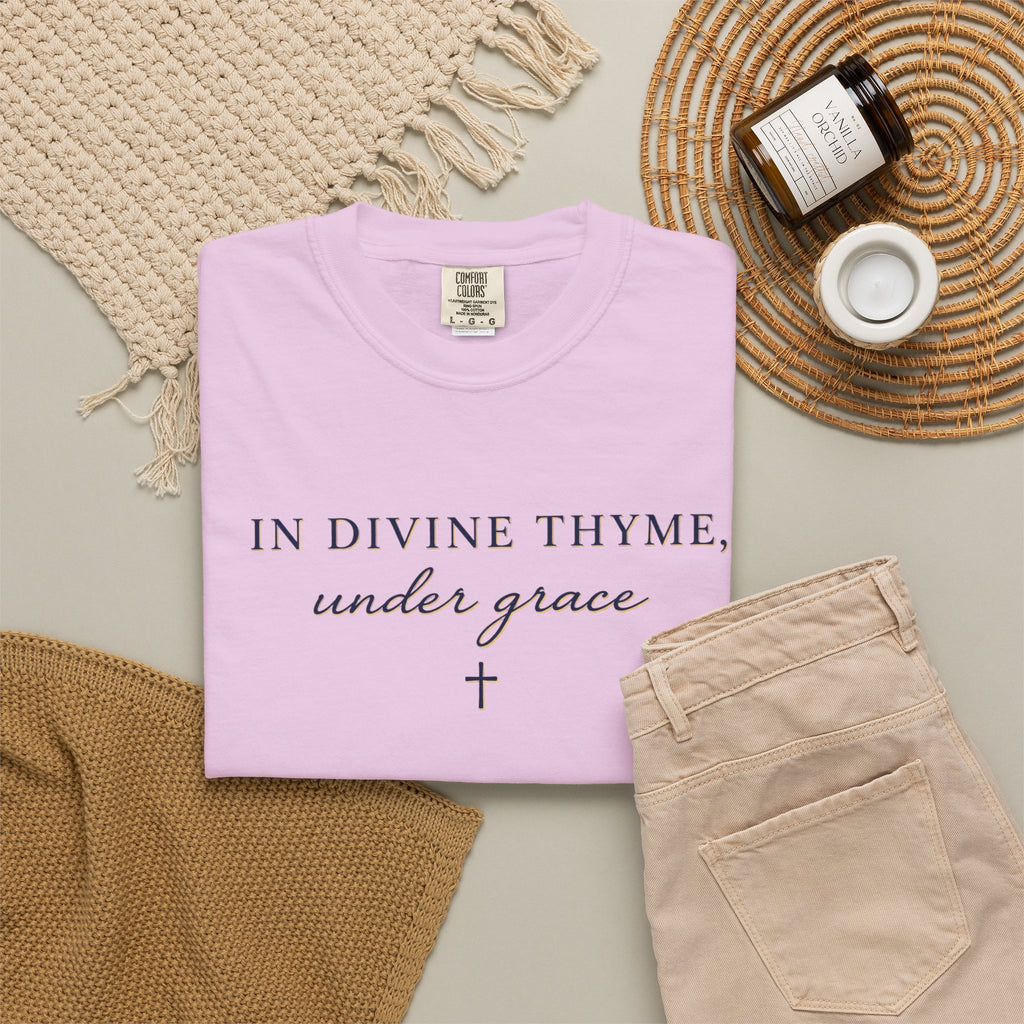 In Divine Thyme T-Shirt — "In Divine Thyme, under grace" Faith Graphic Tee