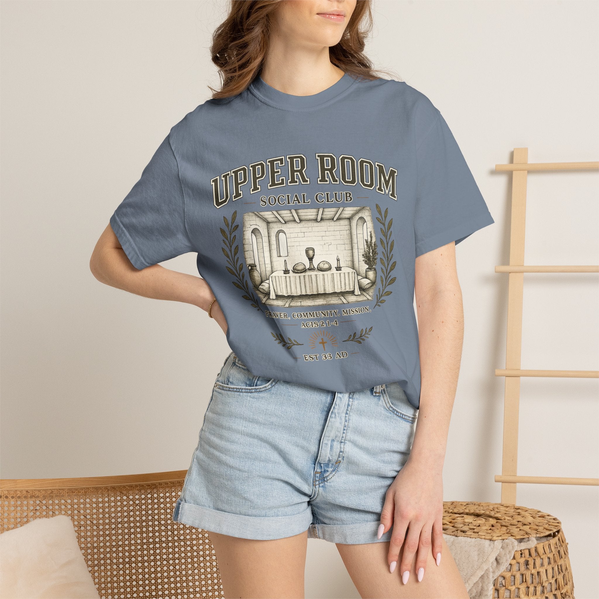 Upper Room Social Club T-Shirt — Vintage Church Prayer Room Graphic Tee