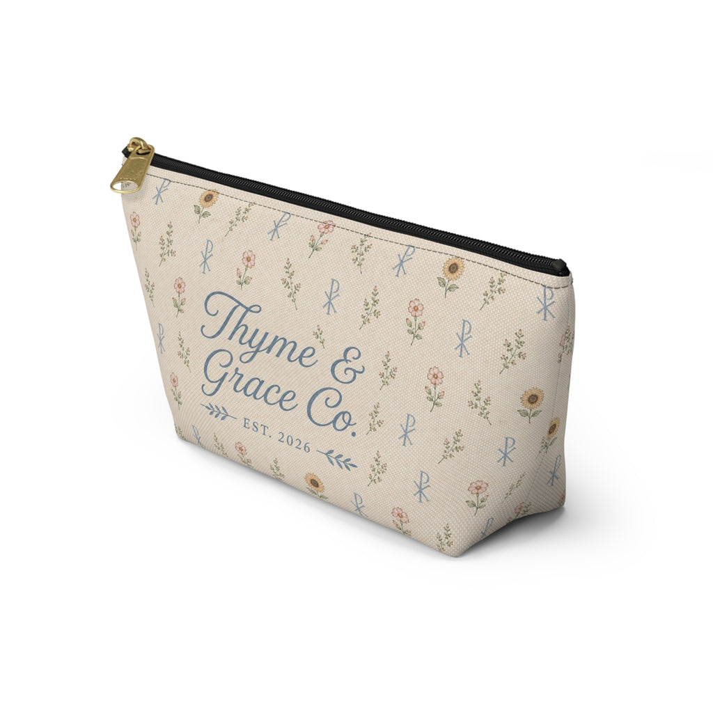 Floral Thyme & Grace Co. Accessory Pouch — T‑Bottom Cosmetic Bag