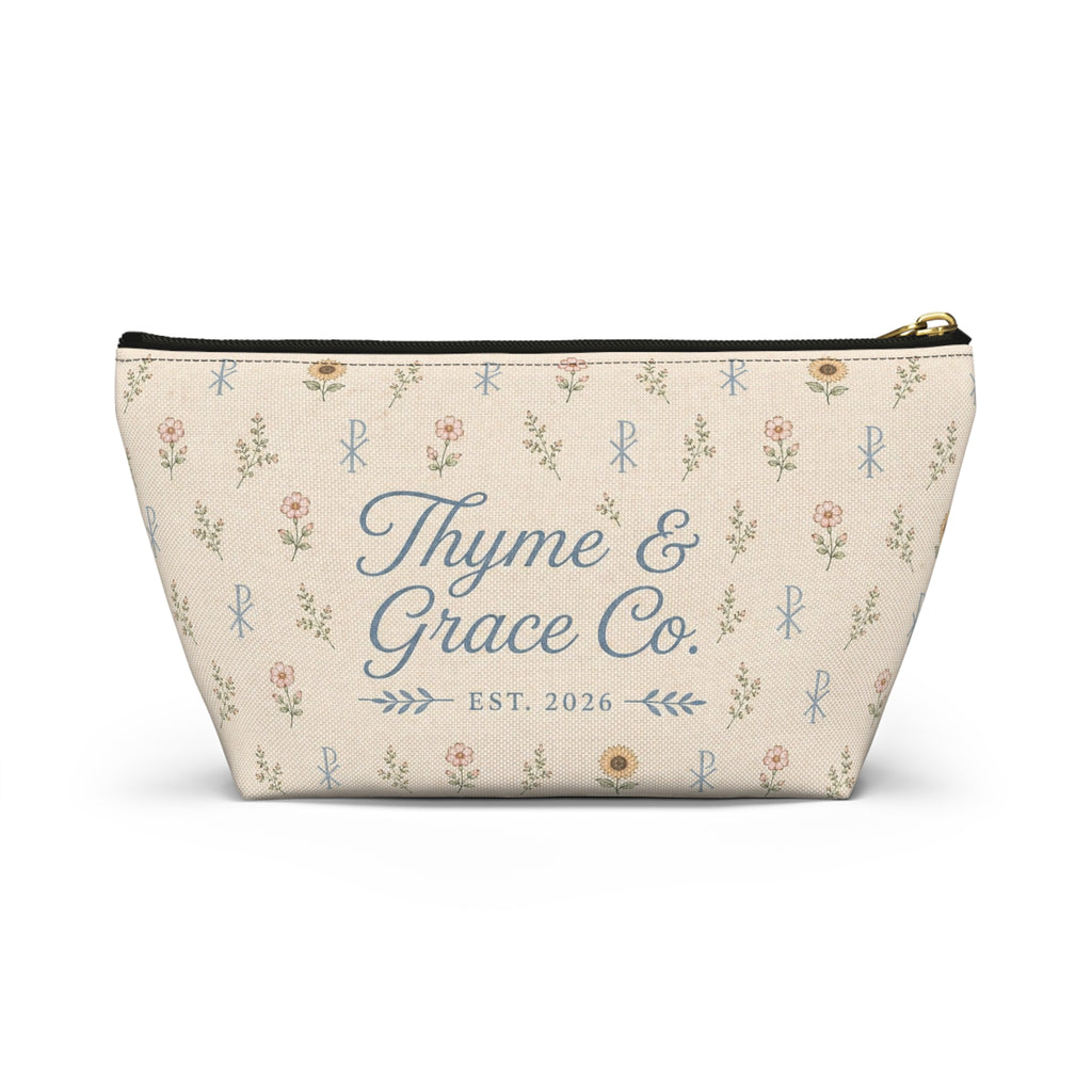 Floral Thyme & Grace Co. Accessory Pouch — T‑Bottom Cosmetic Bag