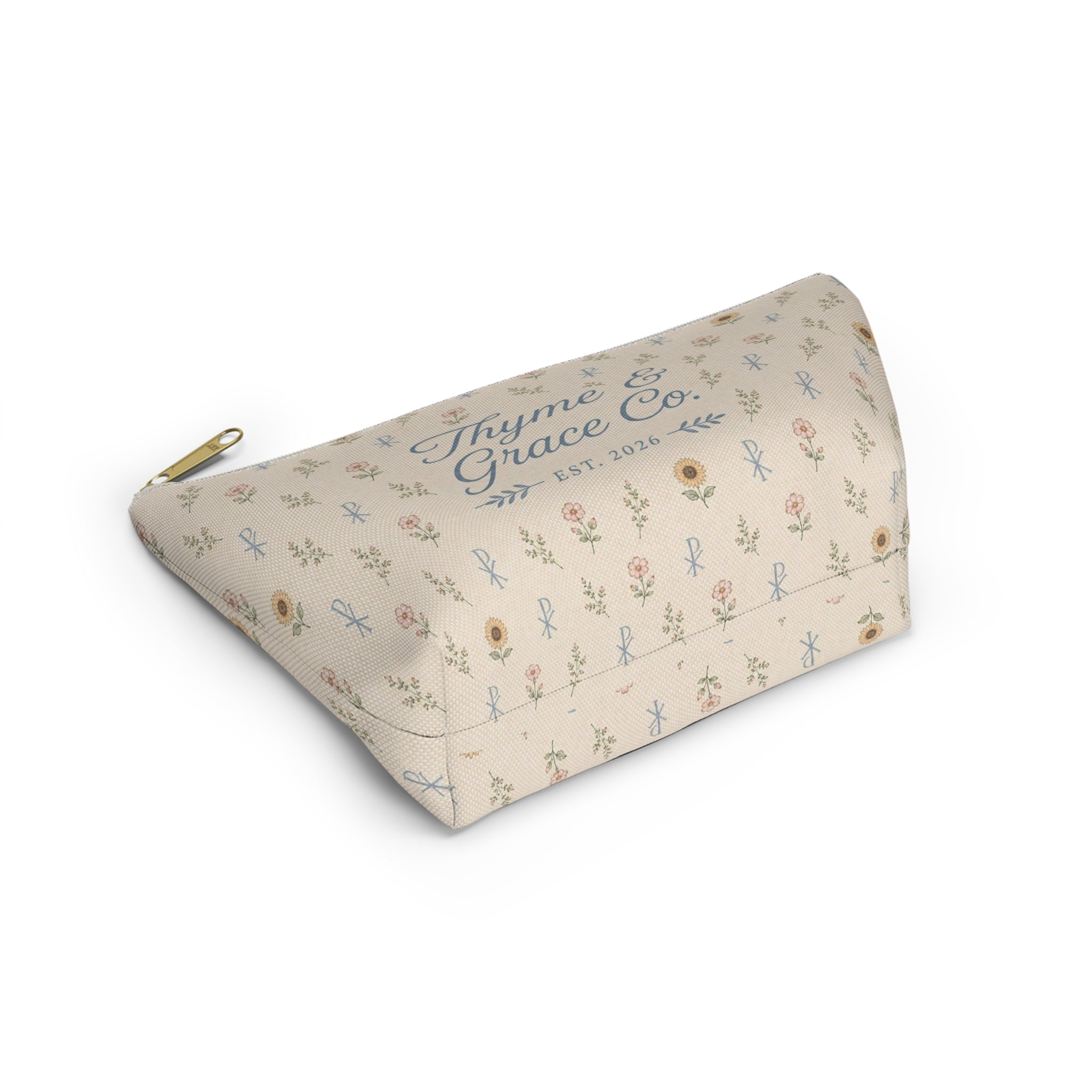 Floral Thyme & Grace Co. Accessory Pouch — T‑Bottom Cosmetic Bag
