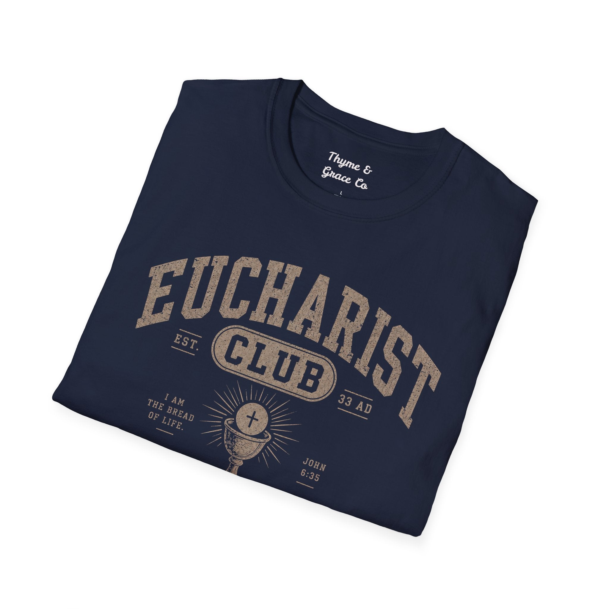 Eucharist Club T-Shirt — "Heaven Starts Here" Catholic Faith Tee