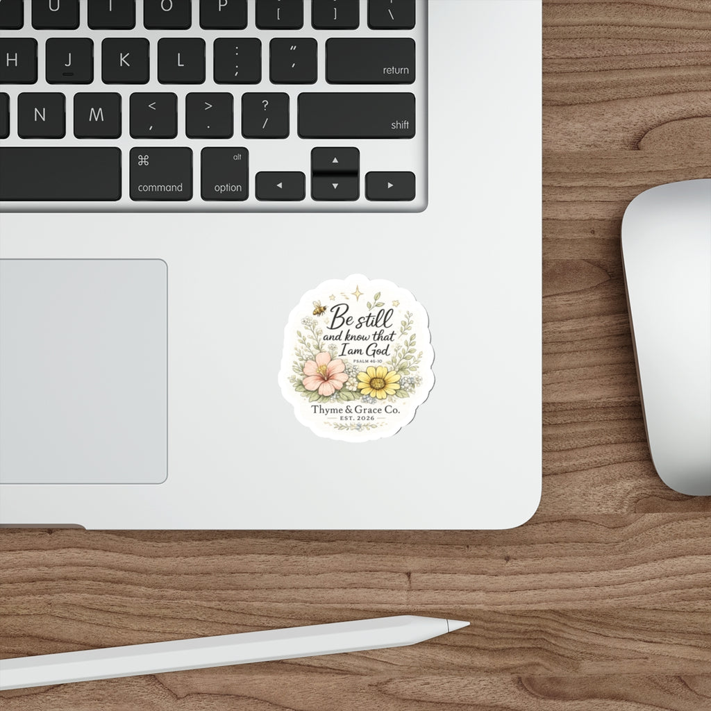 Be Still Psalm Floral Die-Cut Sticker — Inspirational Scripture Sticker