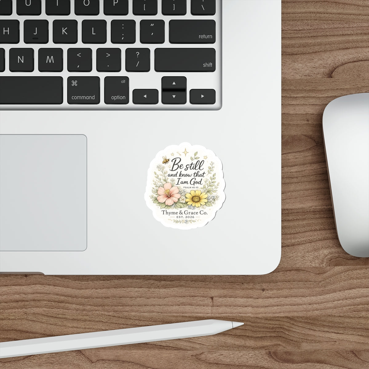 Be Still Psalm Floral Die-Cut Sticker — Inspirational Scripture Sticker