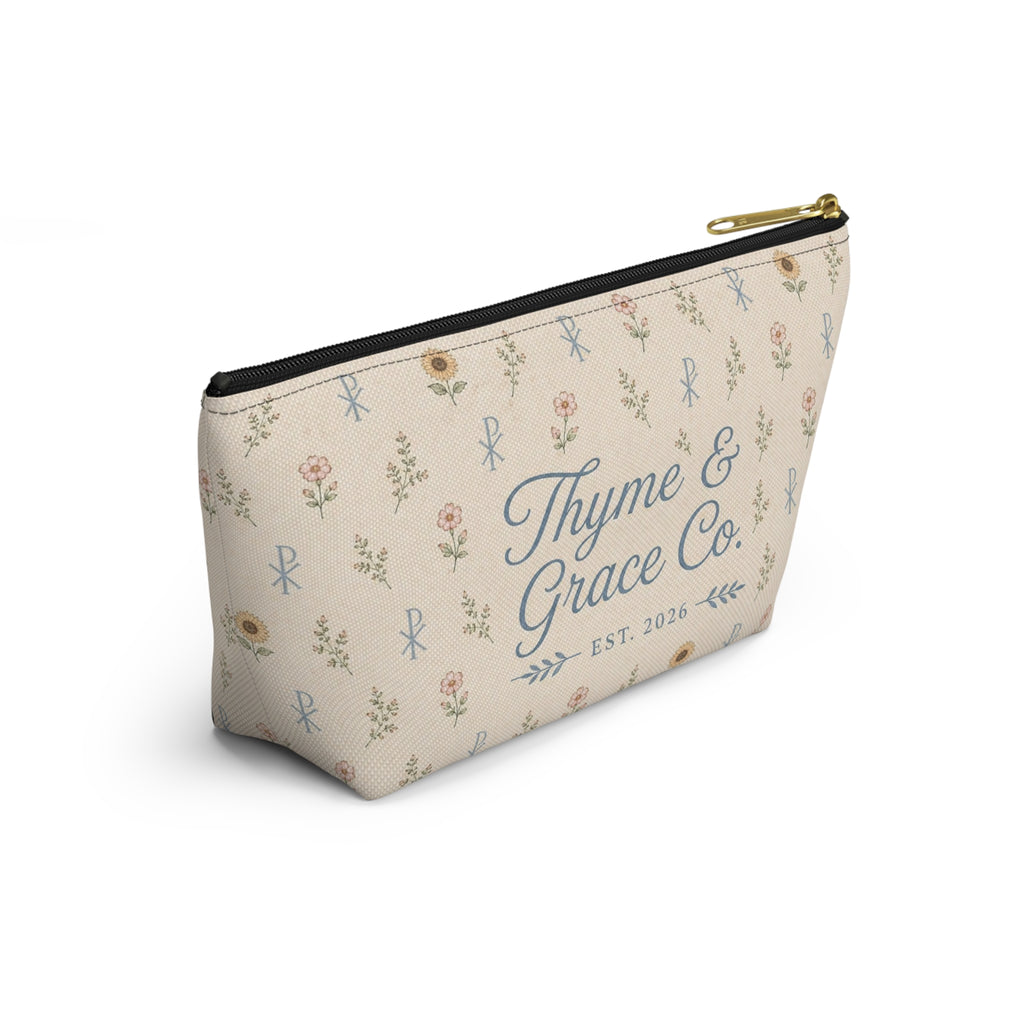 Floral Thyme & Grace Co. Accessory Pouch — T‑Bottom Cosmetic Bag