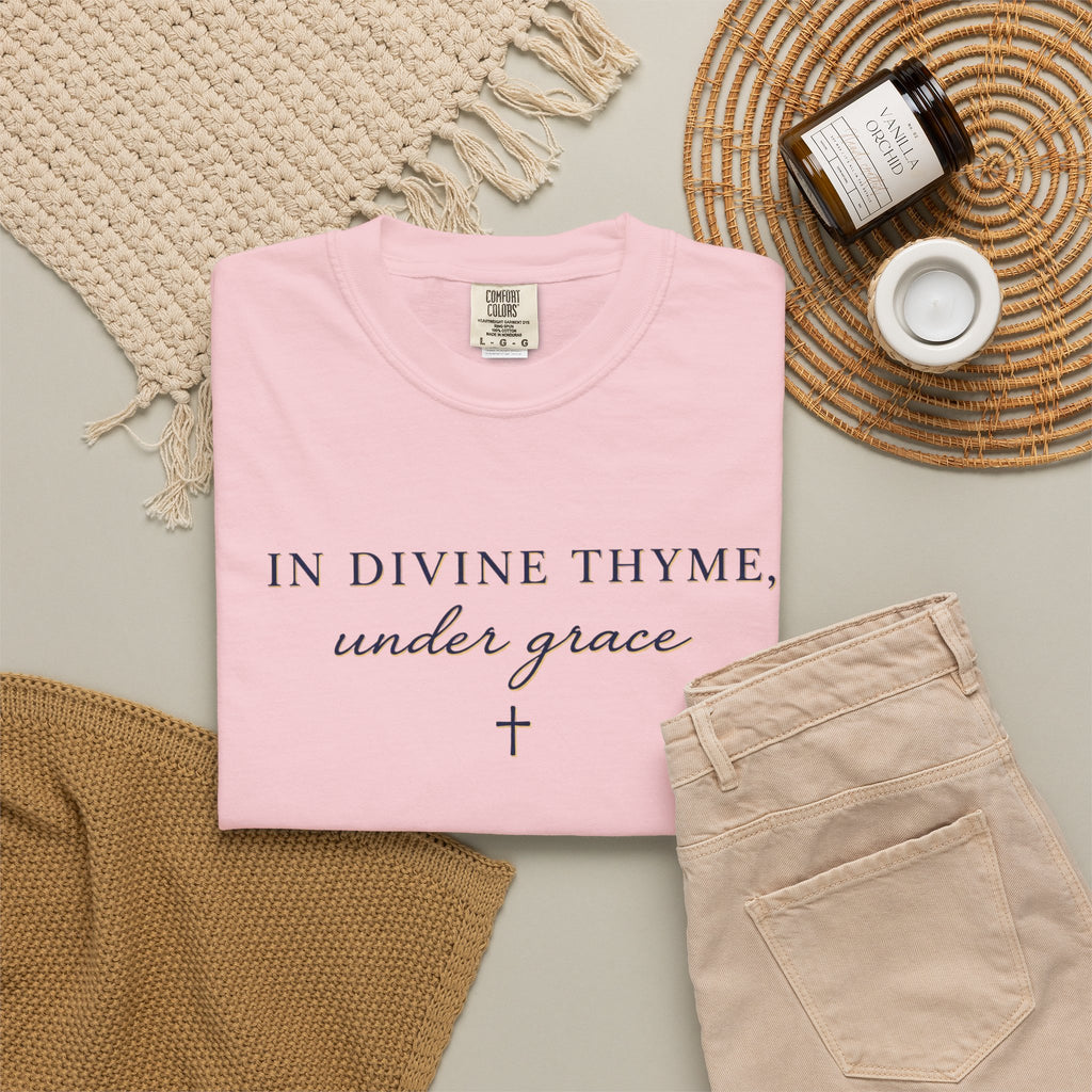 In Divine Thyme T-Shirt — "In Divine Thyme, under grace" Faith Graphic Tee