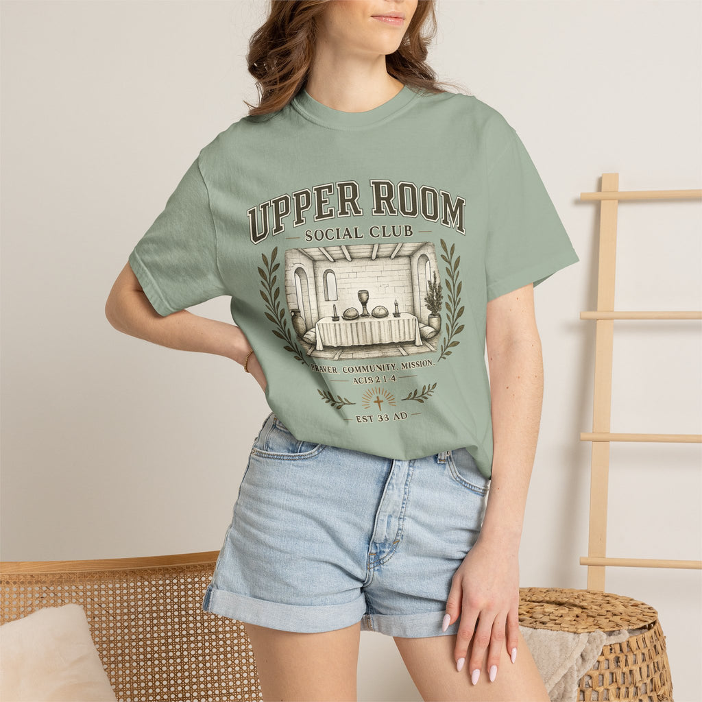 Upper Room Social Club T-Shirt — Vintage Church Prayer Room Graphic Tee