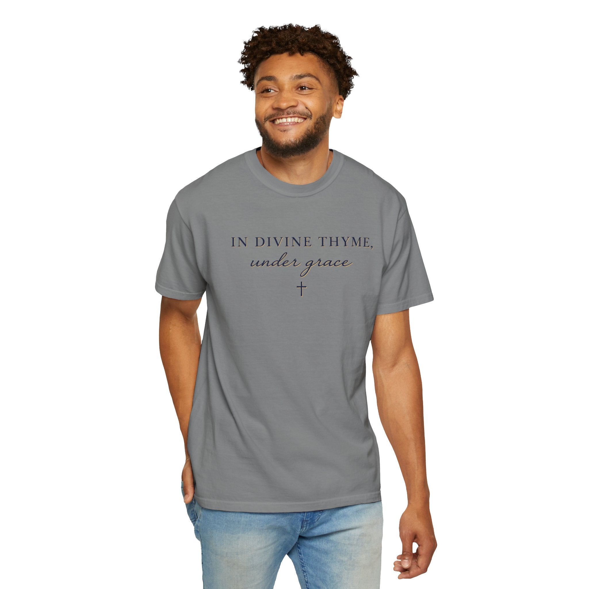 In Divine Thyme T-Shirt — "In Divine Thyme, under grace" Faith Graphic Tee