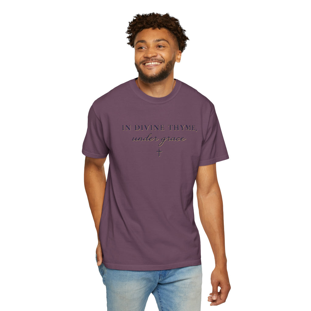 In Divine Thyme T-Shirt — "In Divine Thyme, under grace" Faith Graphic Tee