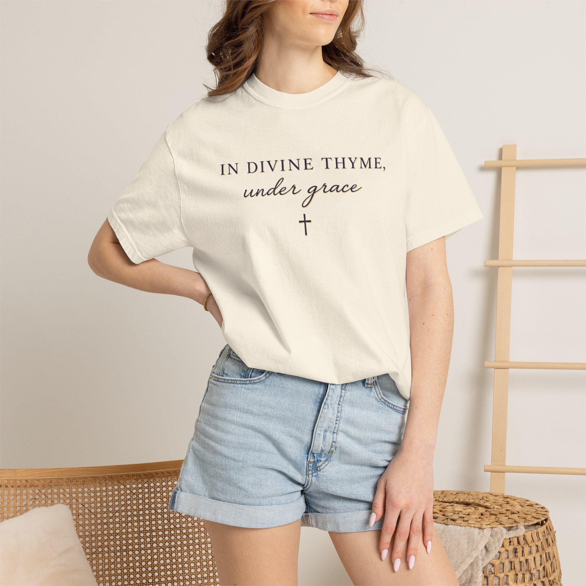 In Divine Thyme T-Shirt — "In Divine Thyme, under grace" Faith Graphic Tee