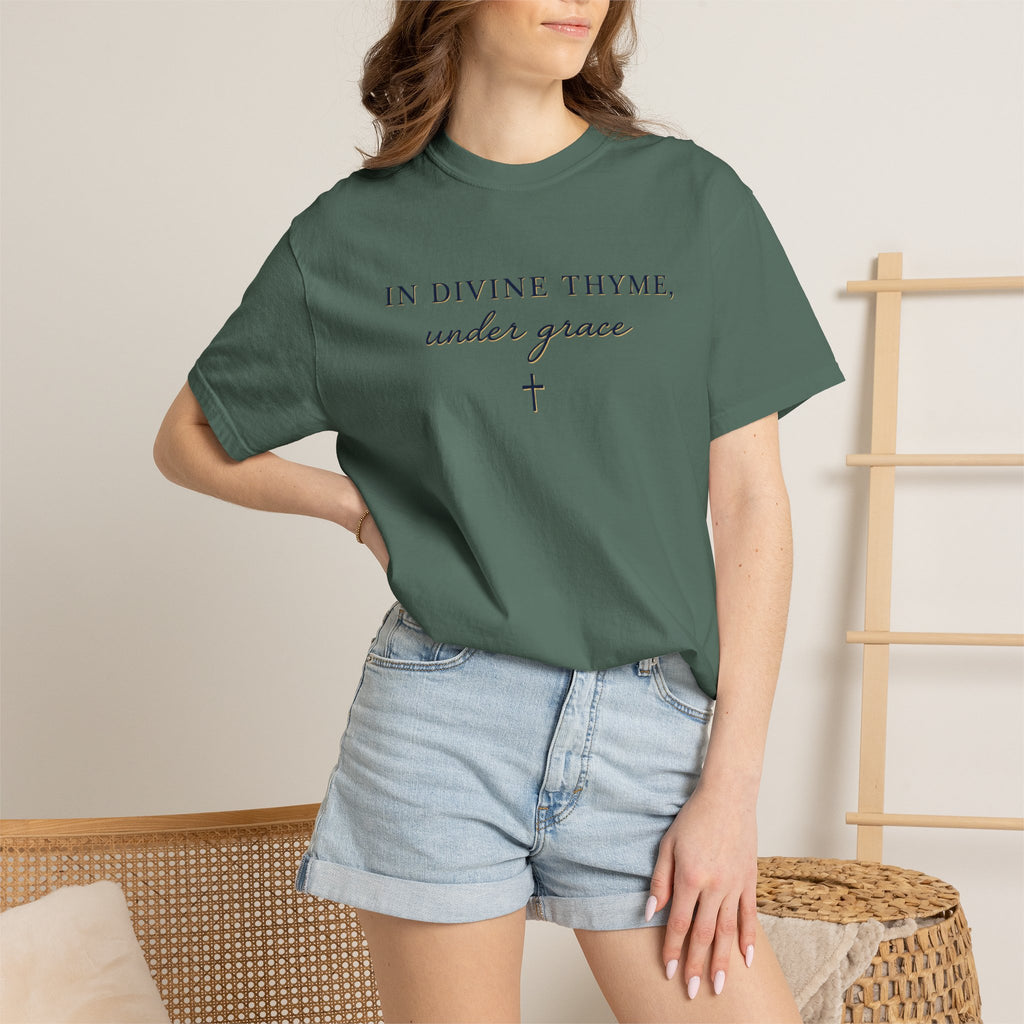 In Divine Thyme T-Shirt — "In Divine Thyme, under grace" Faith Graphic Tee