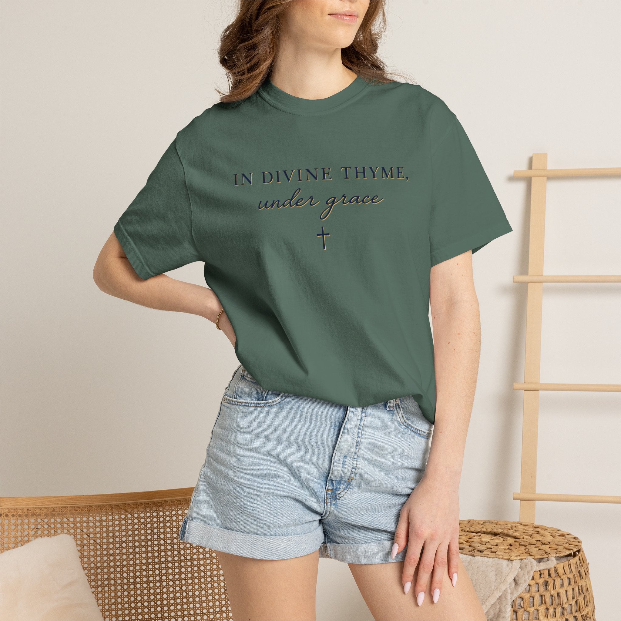 In Divine Thyme T-Shirt — "In Divine Thyme, under grace" Faith Graphic Tee