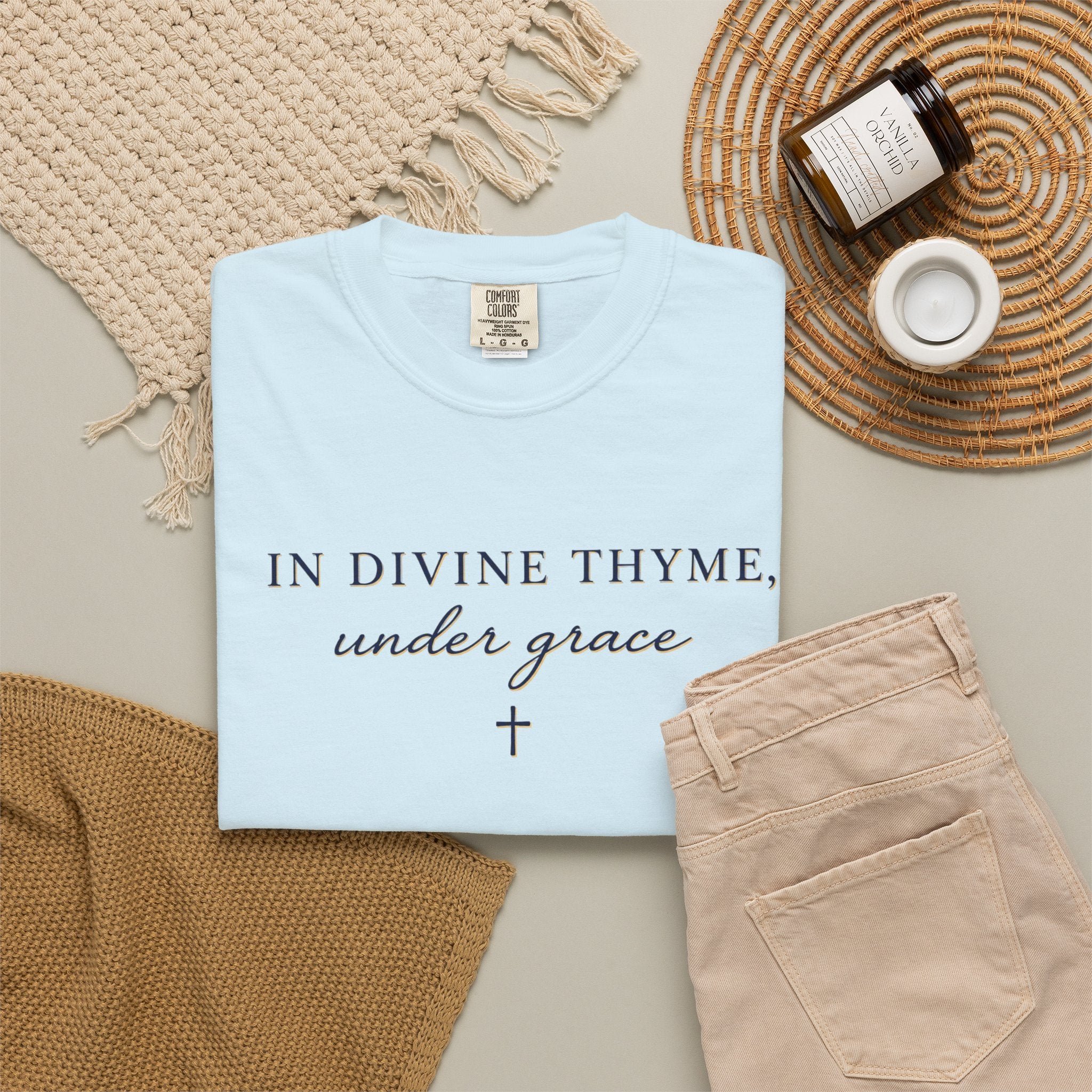 In Divine Thyme T-Shirt — "In Divine Thyme, under grace" Faith Graphic Tee