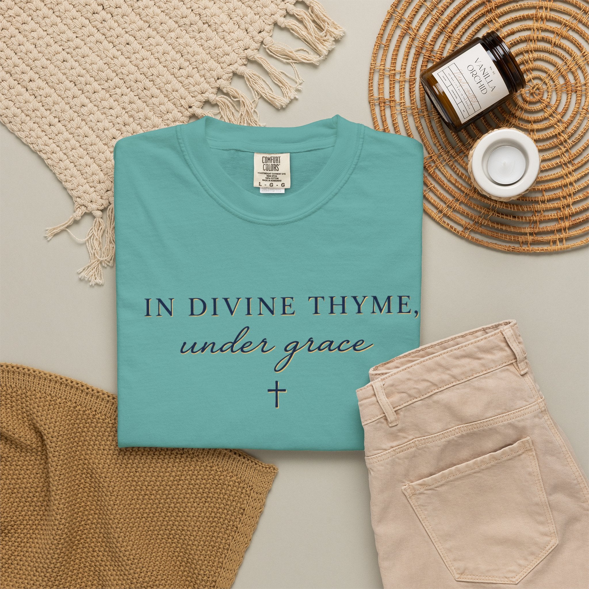 In Divine Thyme T-Shirt — "In Divine Thyme, under grace" Faith Graphic Tee