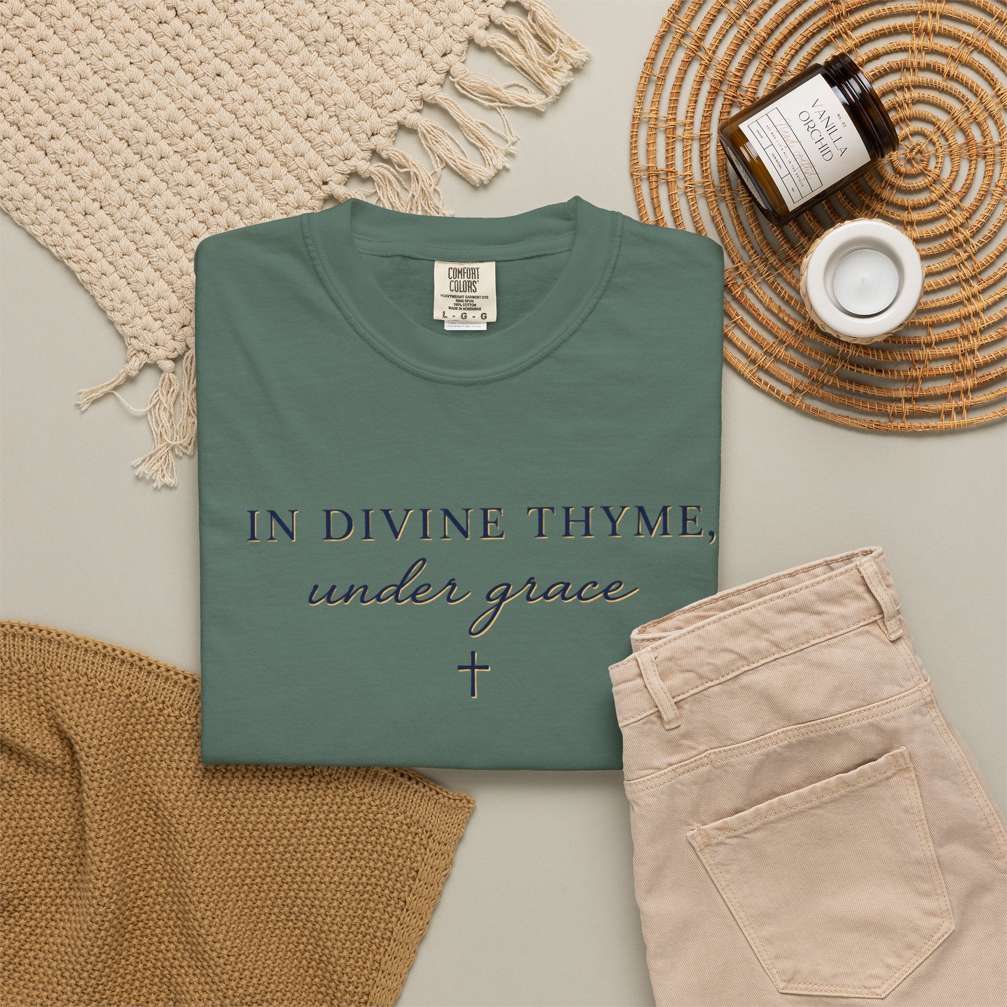 In Divine Thyme T-Shirt — "In Divine Thyme, under grace" Faith Graphic Tee