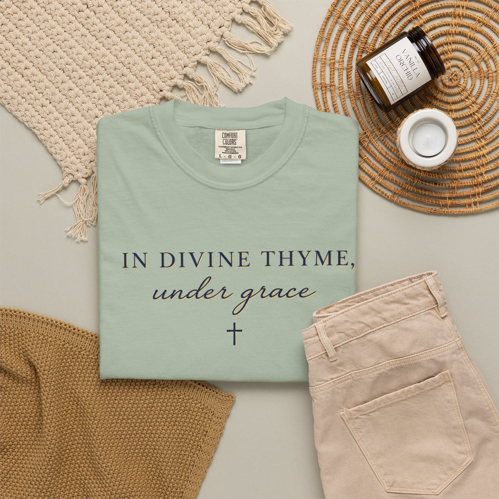 In Divine Thyme T-Shirt — "In Divine Thyme, under grace" Faith Graphic Tee