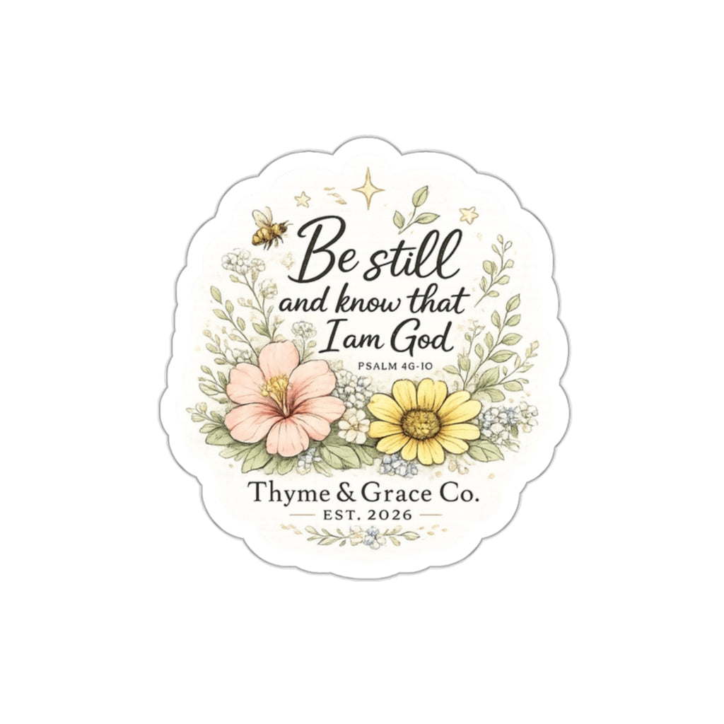 Be Still Psalm Floral Die-Cut Sticker — Inspirational Scripture Sticker
