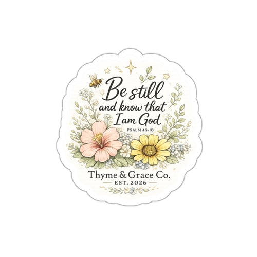Be Still Psalm Floral Die-Cut Sticker — Inspirational Scripture Sticker