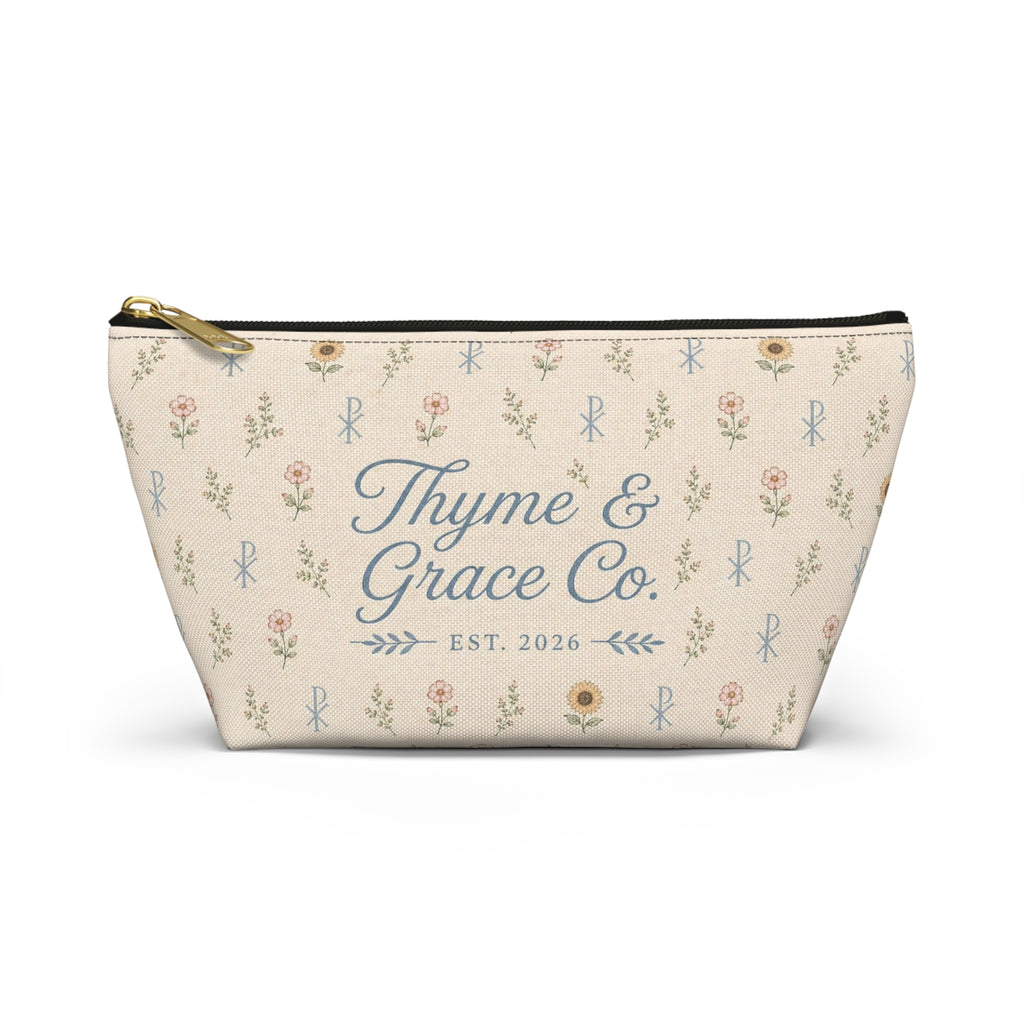 Floral Thyme & Grace Co. Accessory Pouch — T‑Bottom Cosmetic Bag