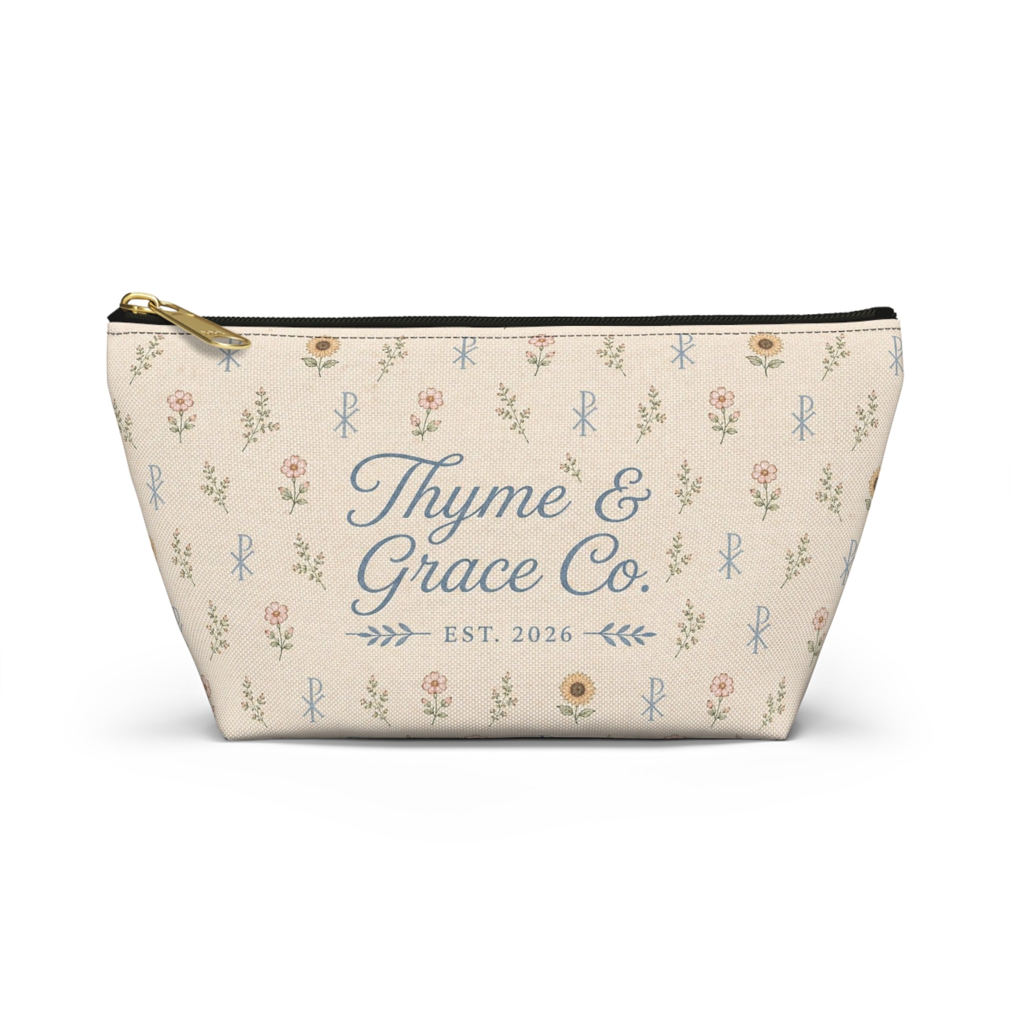 Floral Thyme & Grace Co. Accessory Pouch — T‑Bottom Cosmetic Bag