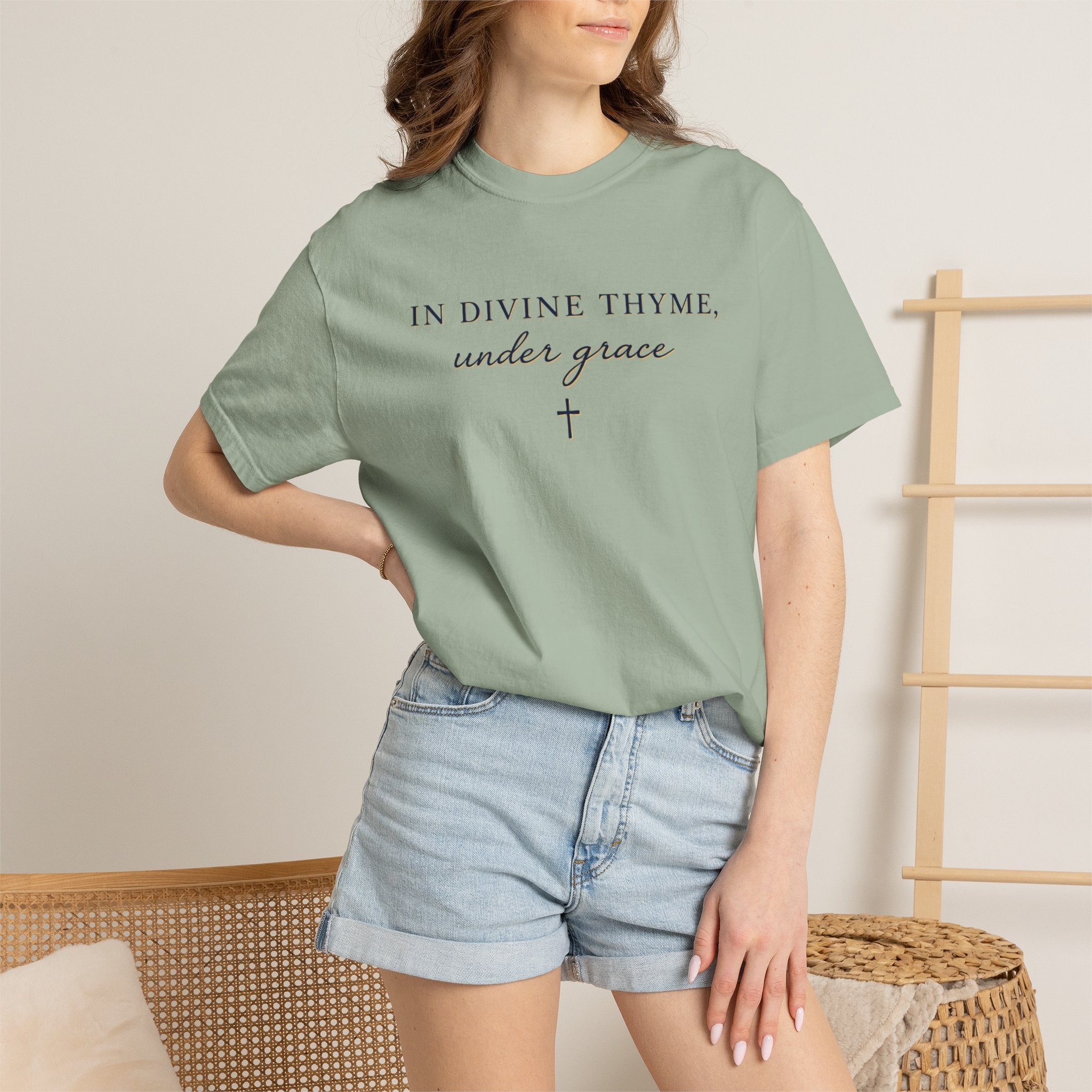 In Divine Thyme T-Shirt — "In Divine Thyme, under grace" Faith Graphic Tee